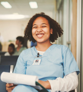 female caregiver smiling